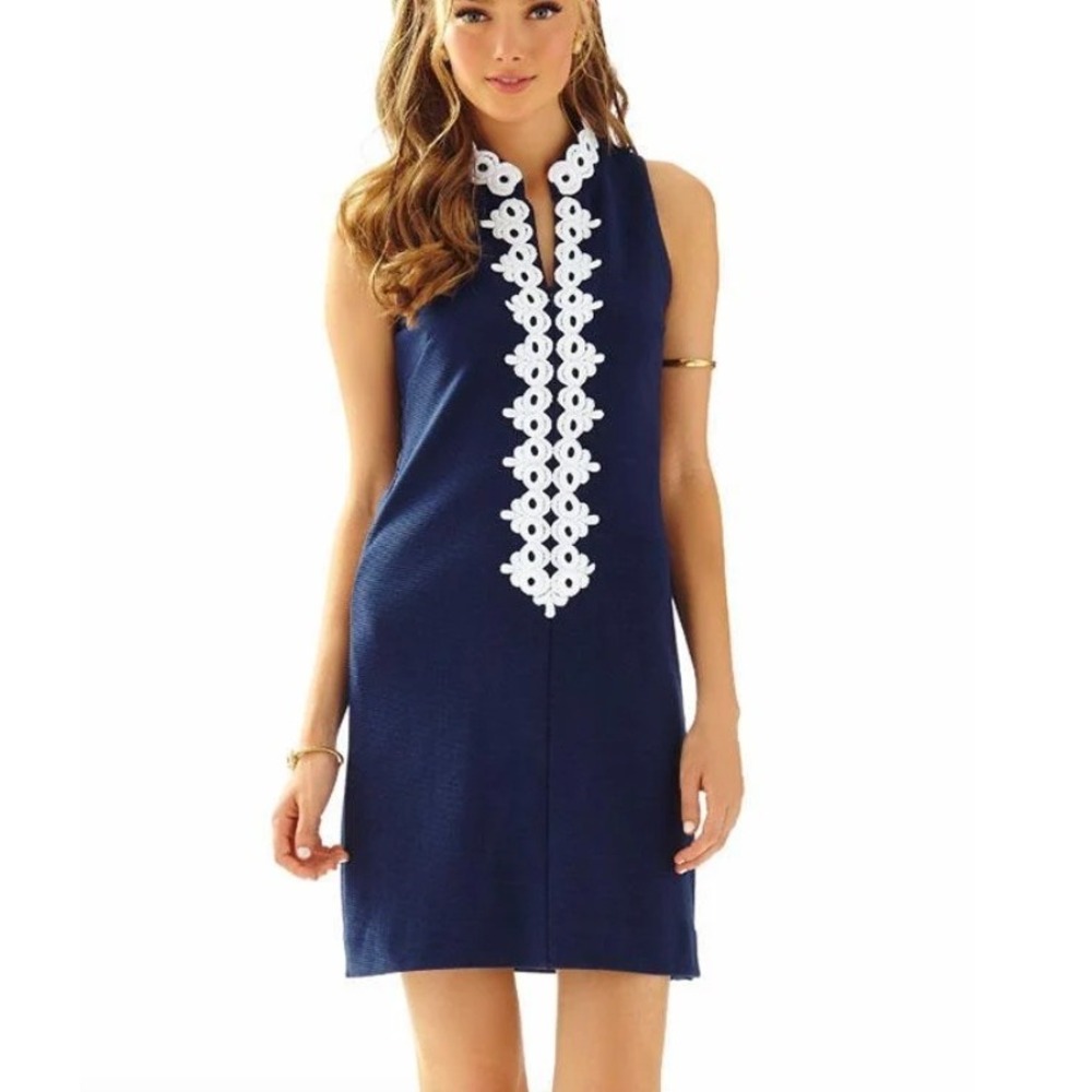 Lilly Pulitzer Callista High Collar Shift Dress in Navy sz M